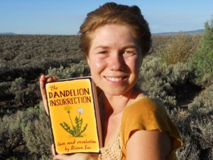 Rivera Sun with her latest book, The Dandelion Insurrection